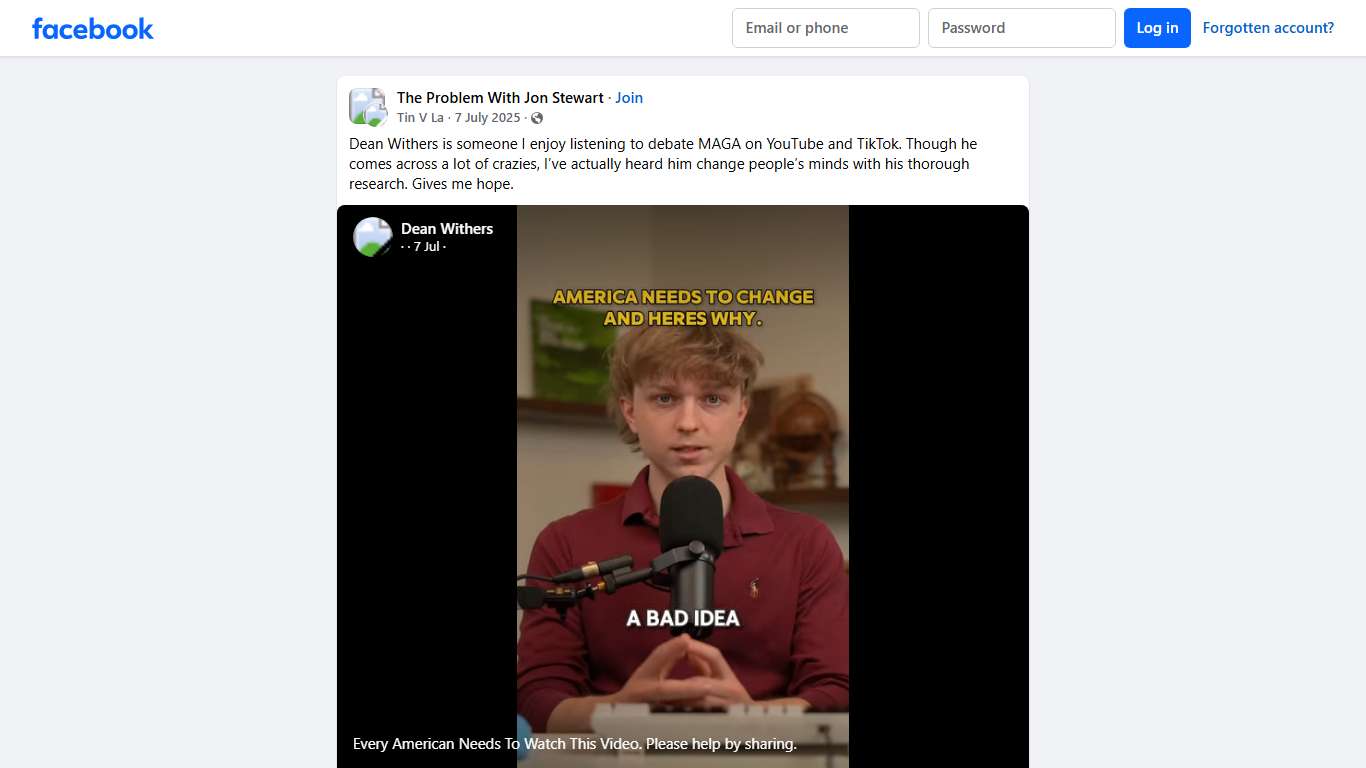 The Problem With Jon Stewart | Dean Withers is someone I enjoy listening to debate MAGA on YouTube and TikTok | Facebook