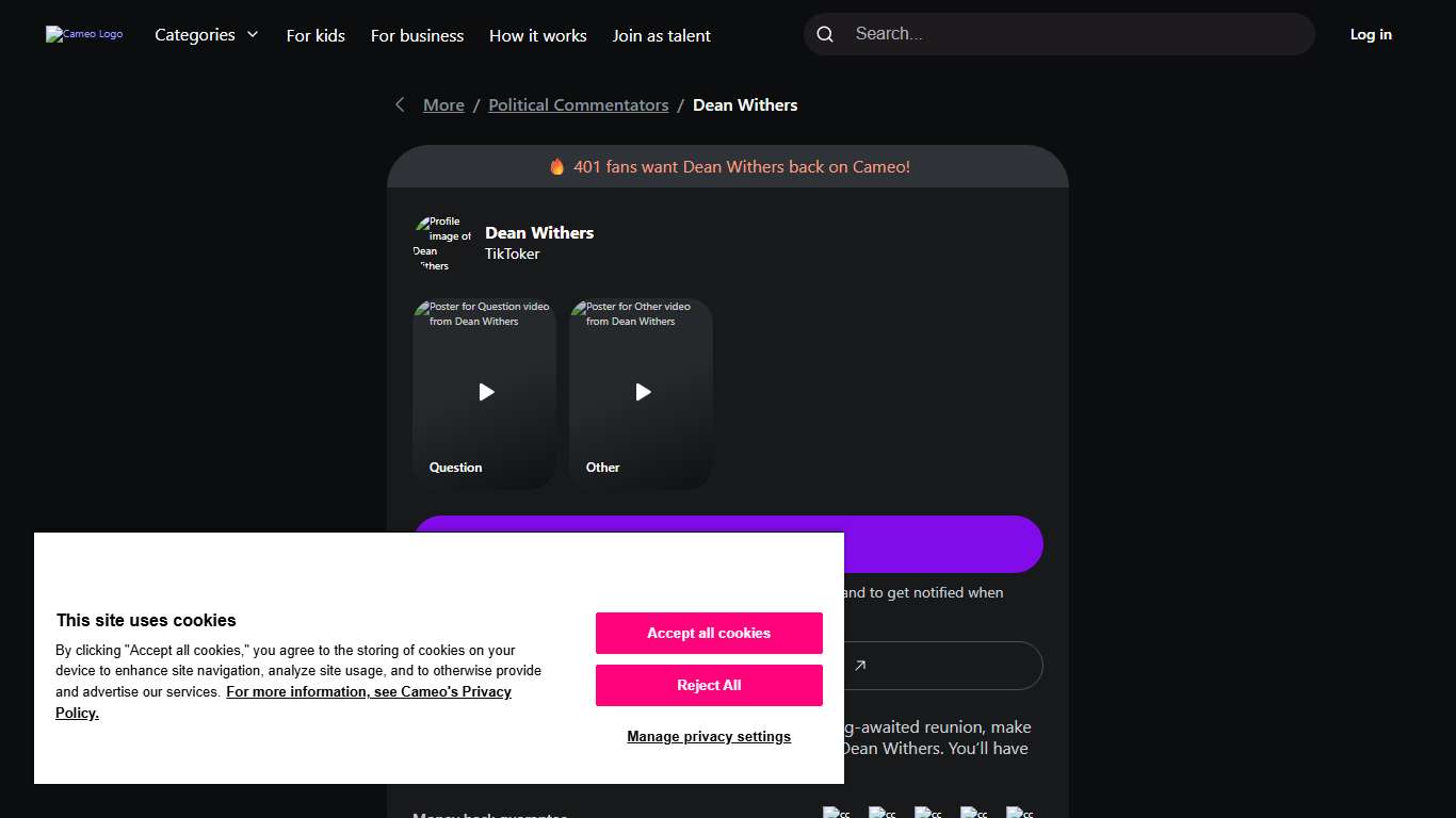 Dean Withers – Bio, Birthday, Age, Video | Cameo